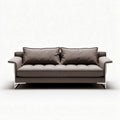 Brown fabric sofa with chrome legs and two matching throw pillows 200 x 90 x 85cm
