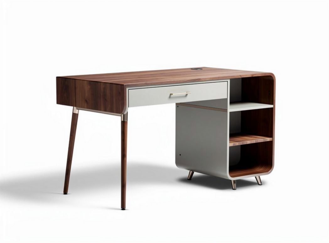Wooden desk with storage shelves in walnut and white finish 120 x 60 x 75cm