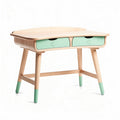 Kid's writing desk with two storage drawers in natural wood and mint green 90 x 60 x 75cm