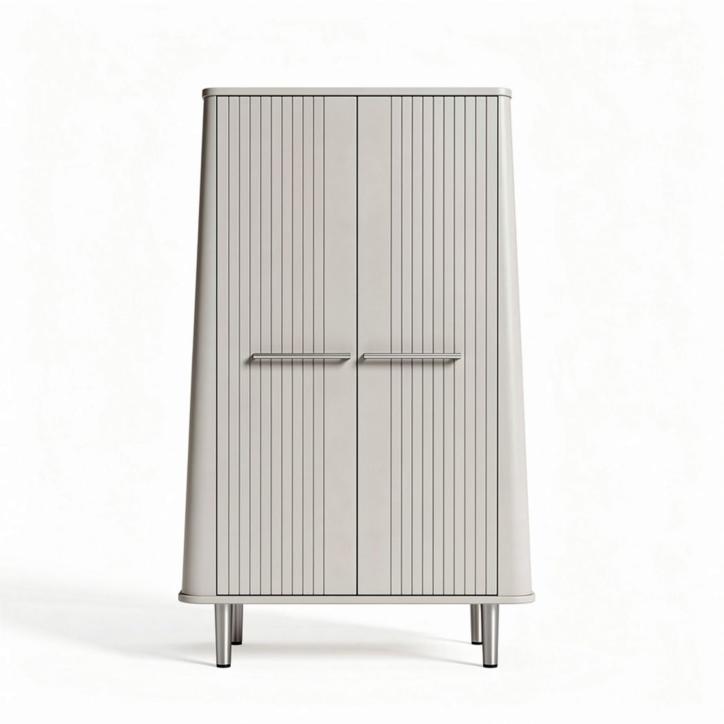 Two-door storage cabinet with ribbed design in light gray 75 x 40 x 150cm