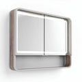 Wall-mounted mirror cabinet with LED light and wooden frame 60 x 40 x 15cm