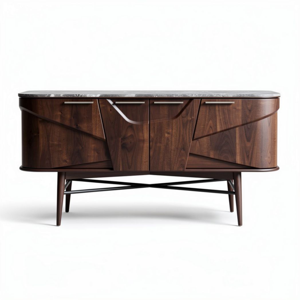 Wooden sideboard cabinet with storage space and metal legs 150 x 45 x 75cm