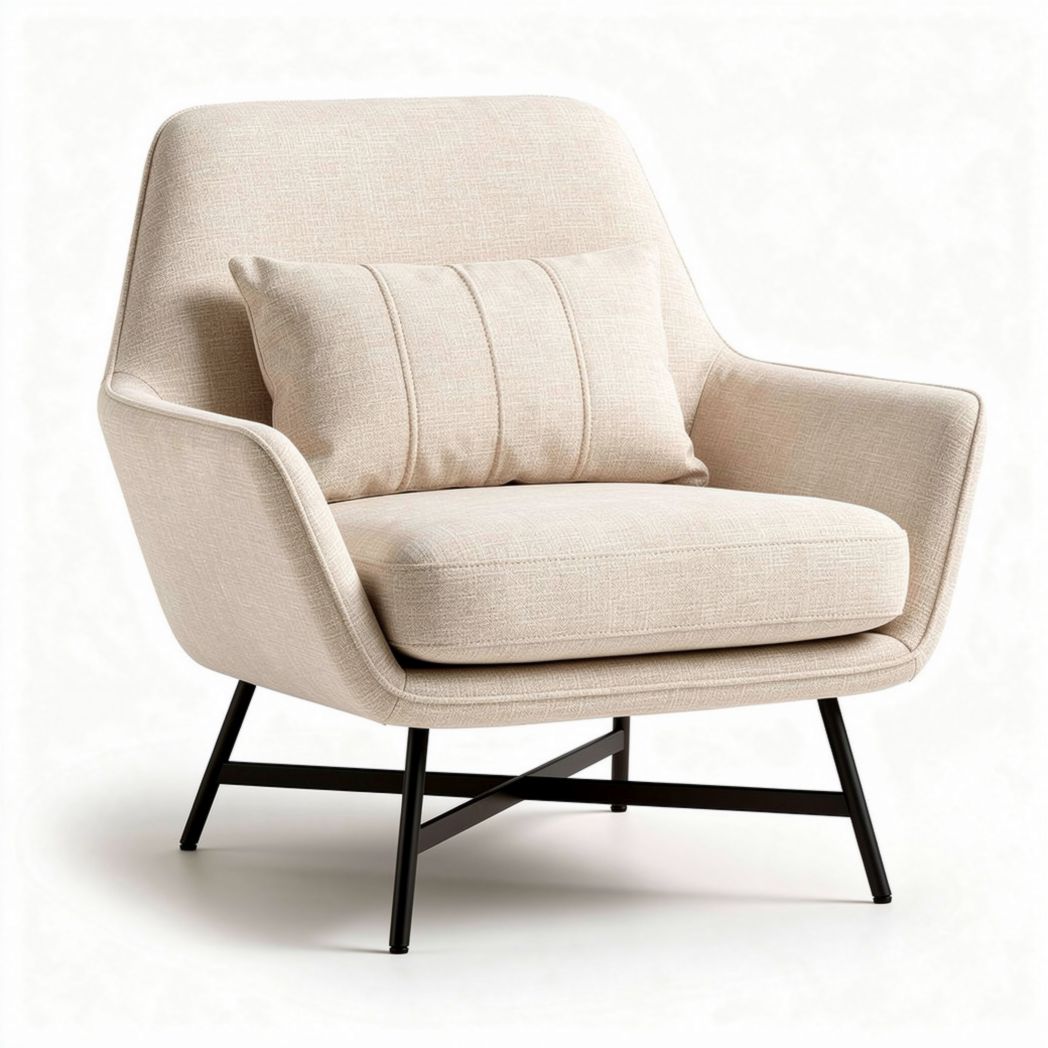 Fabric armchair with cushion support in beige color 80 x 80 x 85cm