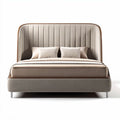Fabric upholstered bed frame with padded headboard in beige 200 x 160 x 100cm