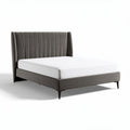 Upholstered bed frame with vertical tufted headboard in gray size 200 x 160 x 100cm