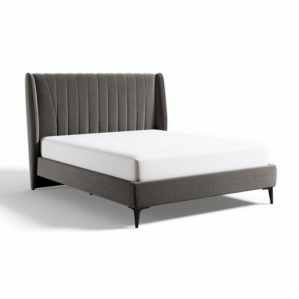 Upholstered bed frame with vertical tufted headboard in gray size 200 x 160 x 100cm