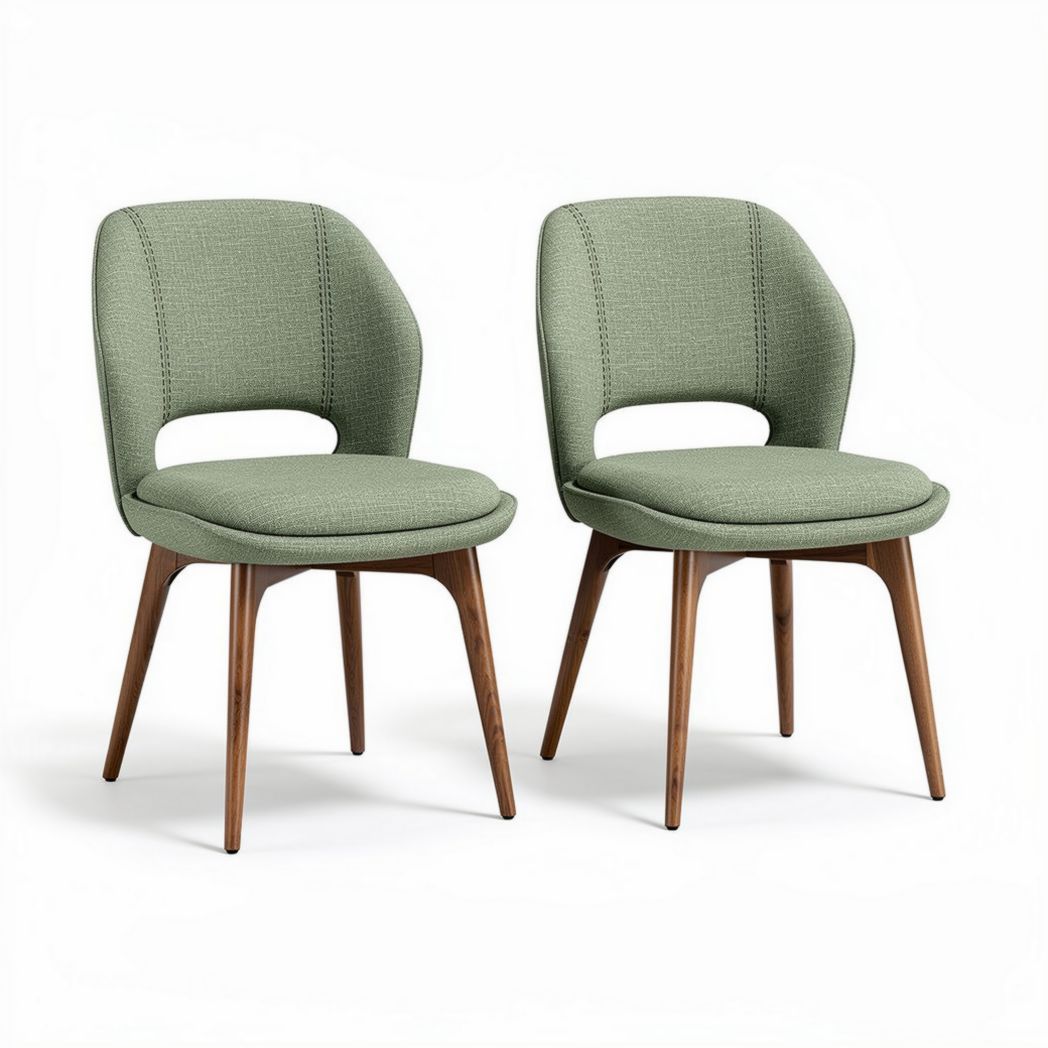 Upholstered green dining chairs with wooden legs set of two 45 x 50 x 80cm